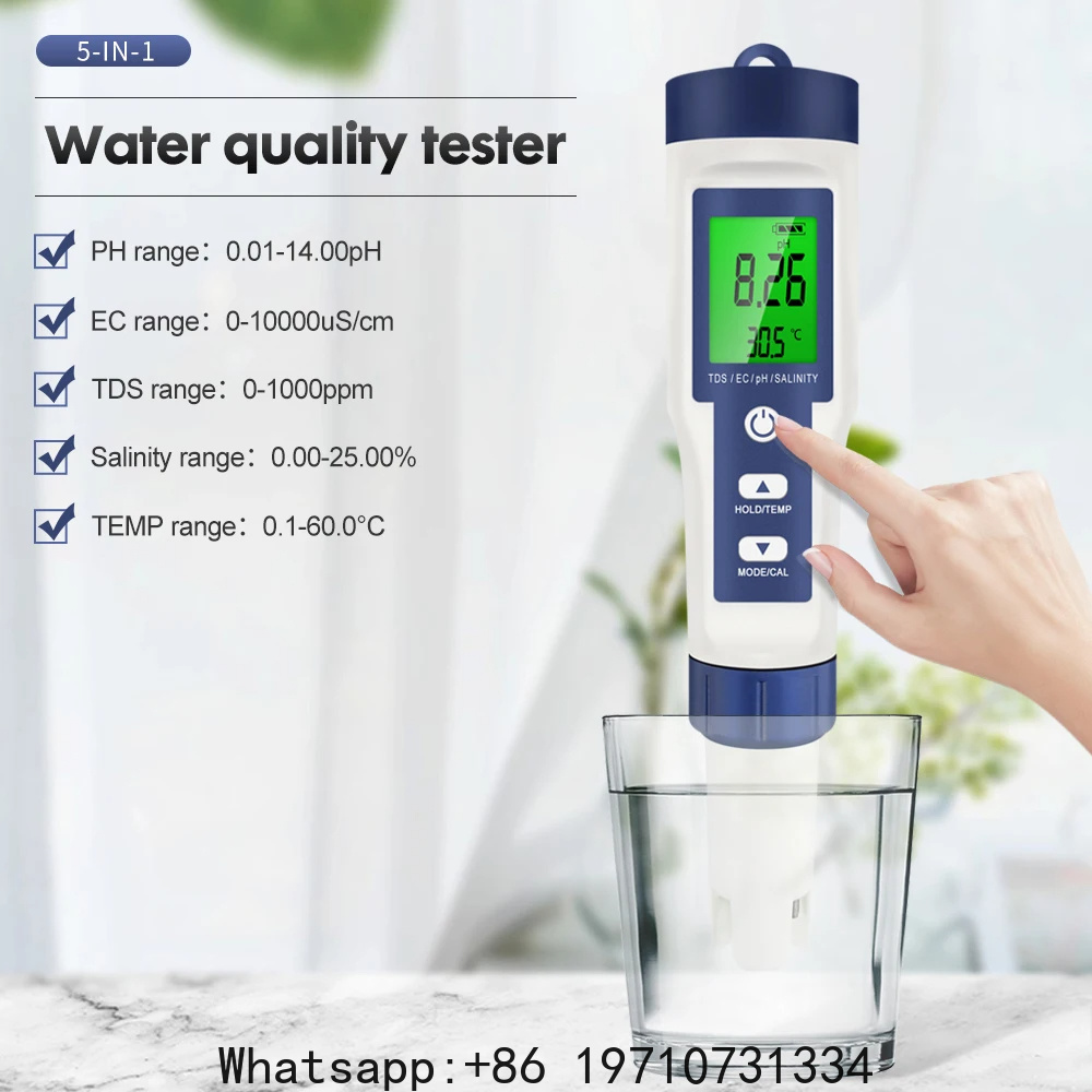 Water Testing Kit - Цифровой измеритель pH 5-в-1: TDS, EC,