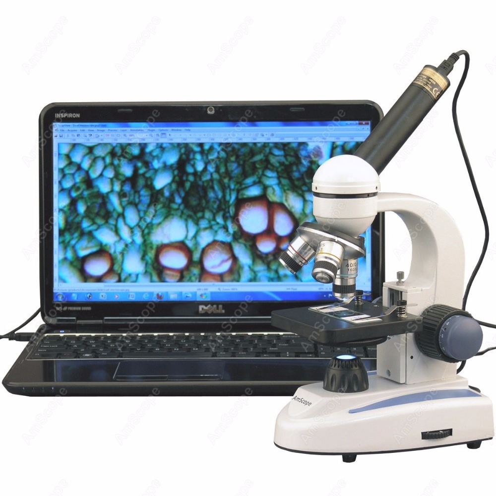 Amscope Microscope Compound 40X-1000X - Беспроводной монокулярный комбинированный микроскоп AmScope 40X-1000X